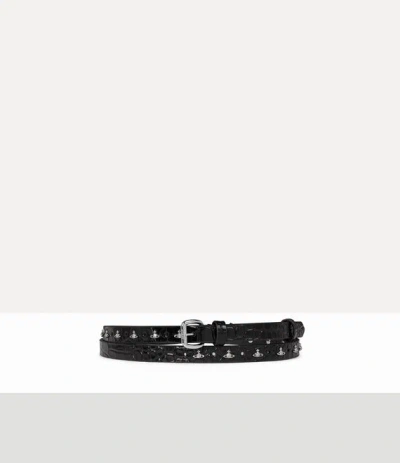 Vivienne Westwood Mini Alex Orb Stud Belt Emboss Croc Leather Black One Size Women