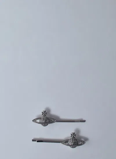Vivienne Westwood Mini Bas Relief Bobby Pin In Silver