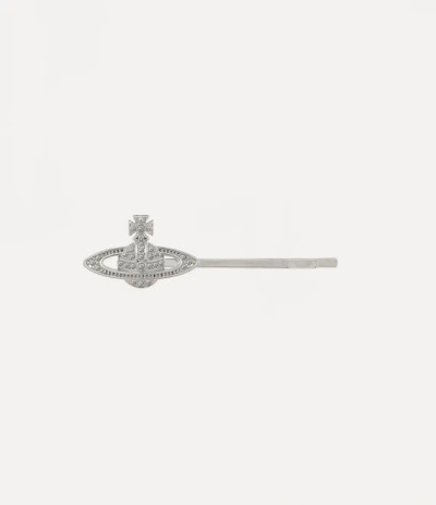 Vivienne Westwood Mini Bas Relief Bobby Pin Silver Zirconia Women In Neutral