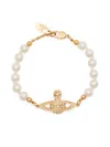 Vivienne Westwood Mini Bas Relief Pearl Bracelet Gold Brass Women In Gold