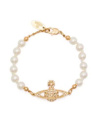 Vivienne Westwood Mini Bas Relief Pearl Bracelet Gold Brass Women