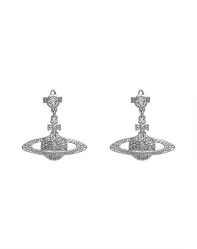 Vivienne Westwood Mini Bas Relief Drop Earrings Woman Earrings Silver Size - Brass, Crystal In Brown
