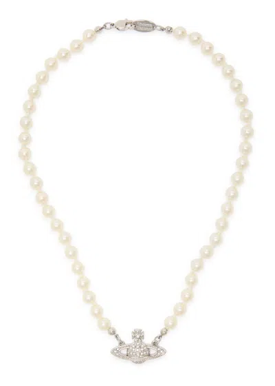 Vivienne Westwood Mini Bas Relief Embellished Pearl Choker In Silver