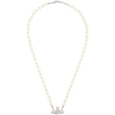 Vivienne Westwood Mini Bas Relief Faux-pearl Necklace In P104 Platinum / Crea