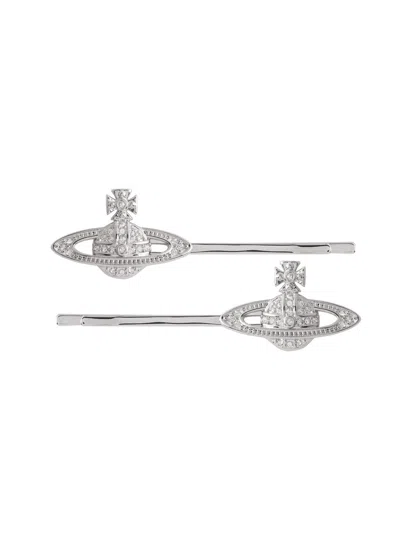 Vivienne Westwood Mini Bas Relief Orb Hair Clip In Metallic