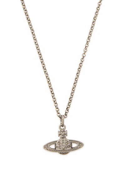 Vivienne Westwood Mini Bas Relief Orb Necklace In Gray