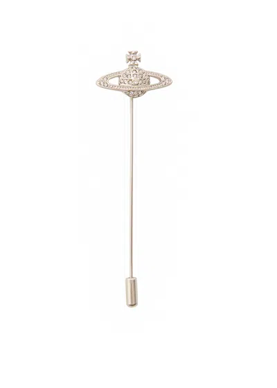 Vivienne Westwood Mini Bas Relief Orb Pavé Tie Pin In Silver