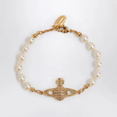 Vivienne Westwood Mini Bas Relief Pearl Bracelet Gold