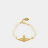 Vivienne Westwood Mini Bas Relief Pearl Bracelet Gold Brass Women In Gold
