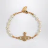 Vivienne Westwood Mini Bas Relief Pearl Bracelet Gold In Brown
