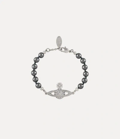 Vivienne Westwood Mini Bas Relief Pearl Bracelet Platinum-labrador-crystal-dark-grey-pearl Platinum-labrador-crystal-d In Metallic