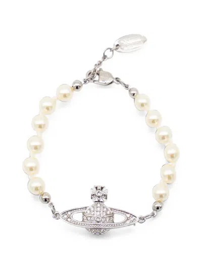 Vivienne Westwood Mini Bas Relief Pearl Bracelet In Silver