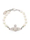 Vivienne Westwood Mini Bas Relief Pearl Bracelet In Silver