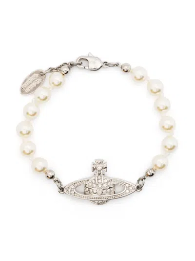 Vivienne Westwood Mini Bas Relief Pearl Bracelet In Silver