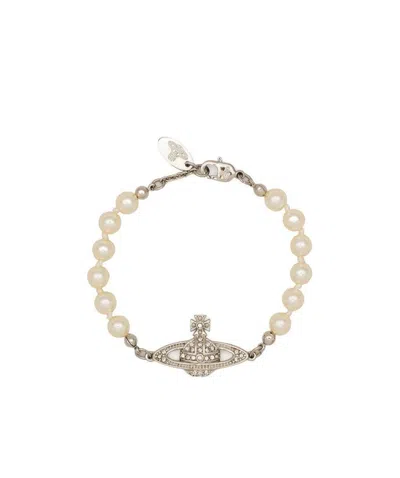 Vivienne Westwood Orb Crystal-embellished Pearl Bracelet In Yellow