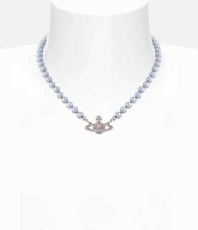 Vivienne Westwood Mini Bas Relief Pearl Choker Platinum-violet-crystal-crystal-lavender-pearl Platinum-violet-crystal- In Blue