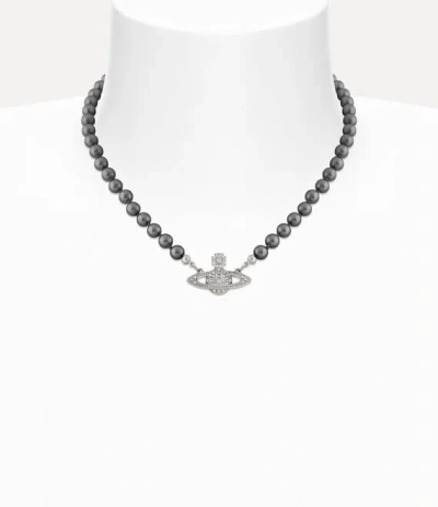 Vivienne Westwood Mini Bas Relief Pearl Choker Platinum-labrador-crystal-dark-grey-pearl Platinum-labrador-crystal-dar In Gray