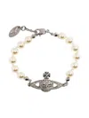 Vivienne Westwood Mini Bas Relief Pearl Logo-charm Bracelet In White