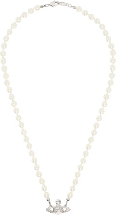 Vivienne Westwood Mini Bas Relief Pearl Necklace In White