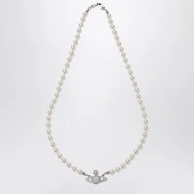 Vivienne Westwood Mini Bas Relief Pearl Orb Necklace In Metal