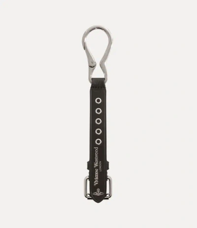 Vivienne Westwood Mini Belt Charm Keyring Blacksilver Leather Unisex In Multi