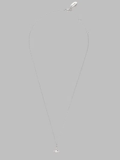 Vivienne Westwood Mini Brass Necklace With Iconic Orb Design In Silver