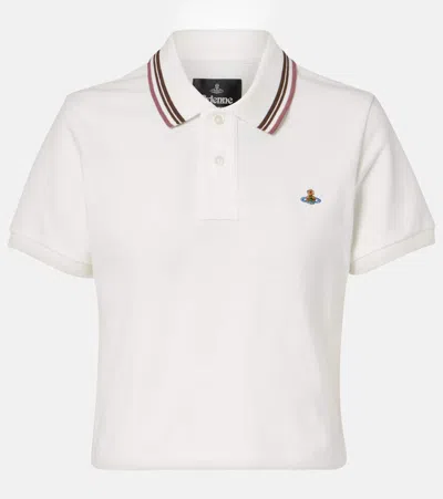 Vivienne Westwood Cropped Polo Shirt With Classic Collar And Contrasting Stripes In White
