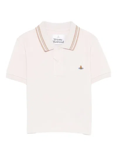 Vivienne Westwood Cropped Polo Shirt With Classic Collar And Embroidered Emblem In Neutral