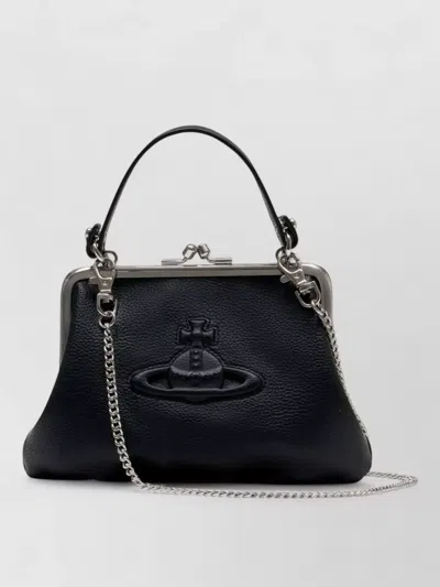 Vivienne Westwood Mini Clutch Textured Finish Top Handle Chain In Black