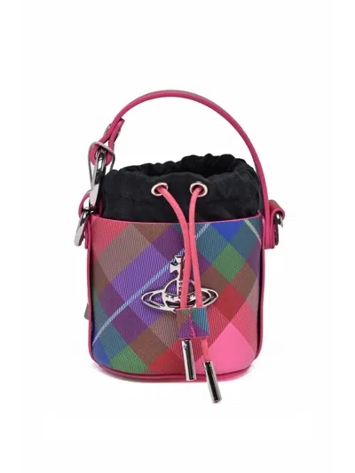 Vivienne Westwood Mini Daisy Shoulder Bag With Multicolor Plaid Pattern In Pink