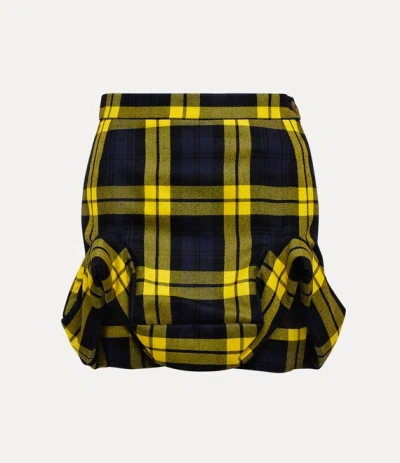 Vivienne Westwood Mini Double Frame Skirt Moonshine Tartan Navy-yellow 42 Women