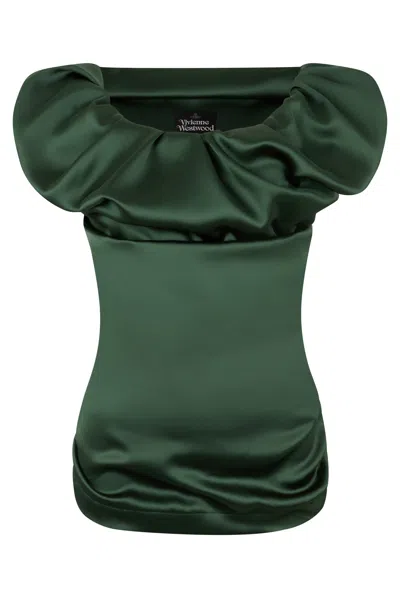 Vivienne Westwood Sleeveless Satin Top Puff Sleeves In Green