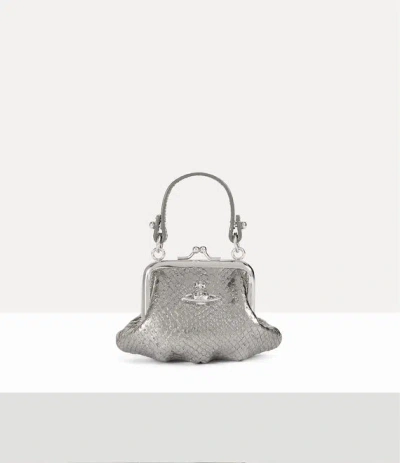 Vivienne Westwood Mini Granny Frame Purse Python-effect Emboss Iron In Neutral