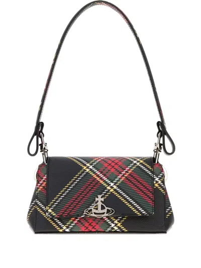 Vivienne Westwood Mini Hazel Plaid-print Leather Shoulder Bag In Black