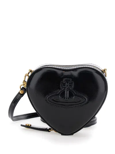 VIVIENNE WESTWOOD MINI HEART BLACK CROSSBODY BAG WITH ORB DETAIL IN LEATHER WOMAN