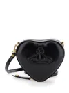 VIVIENNE WESTWOOD 'MINI HEART' BLACK CROSSBODY BAG WITH ORB DETAIL IN LEATHER WOMAN