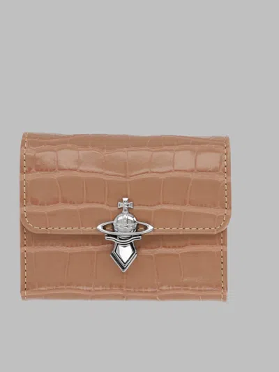 Vivienne Westwood Mini Leather Wallet With Iconic Orb Design (9 Cm X 11 Cm X 2 Cm) In Brown
