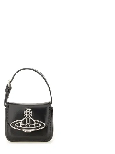 Vivienne Westwood Rectangular Leather Crossbody Bag With Metallic Emblem In White