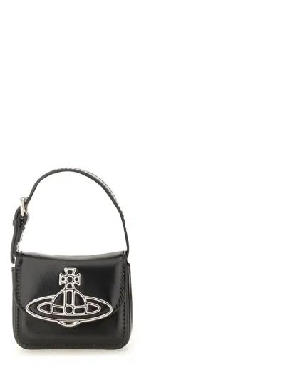 Vivienne Westwood Structured Leather Shoulder Bag With Metallic Emblem In White