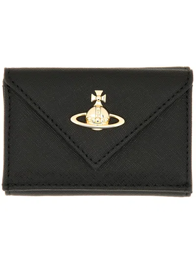 Vivienne Westwood Mini Logo Portfolio Wallet, 6 Cm X 10 Cm X 3 Cm In Black