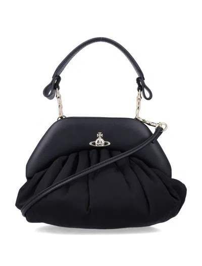 Vivienne Westwood Mini Ruched Clutch - Vintage Elegance Redefined (15.5 Cm X 25 Cm X 15 Cm) In Black