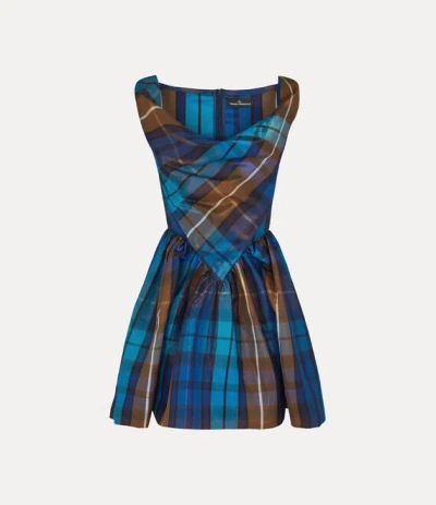 Vivienne Westwood Mini Sunday Dress Buchanan Tartan Poly Shiny-blue-brown 44 Women