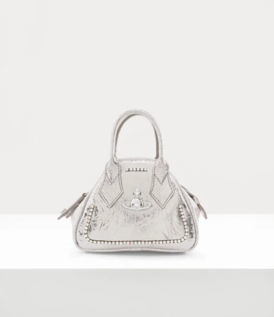 Vivienne Westwood Mini Yasmine Bag Metallic Crinkle Silver-diamante-trim