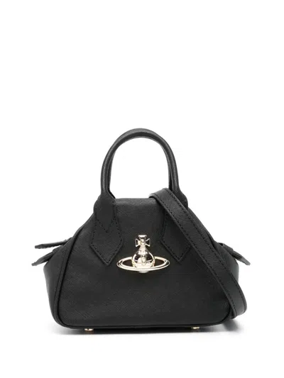Vivienne Westwood Mini Yasmine Saffiano Leather Handbag In Black