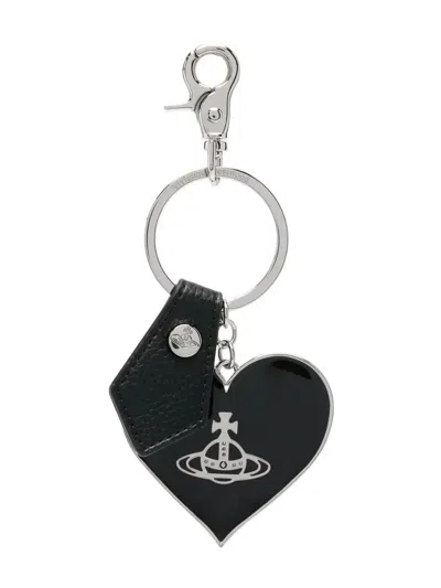 Vivienne Westwood Mirror Heart Keychain In Black