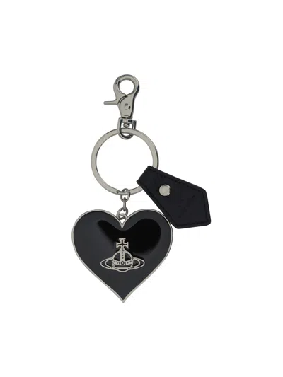 Vivienne Westwood Mirror Heart Orb Keyring Accessories In Black