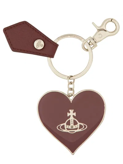 Vivienne Westwood Mirror Heart Orb-emblem Keyring In Brown
