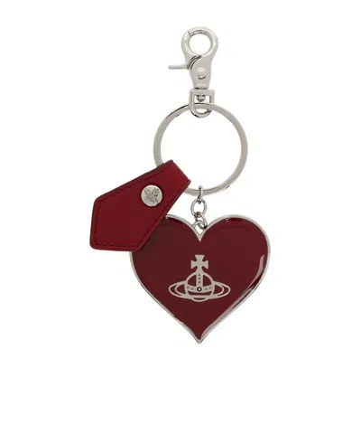 Vivienne Westwood Mirror Heart Orb-emblem Keyring In Brown