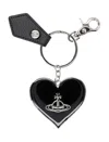 Vivienne Westwood Mirror Heart Orb Keyring Accessories In Black Pu Grain