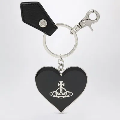 Vivienne Westwood Mirror Heart Orb Heart Keyring In Iron, Black